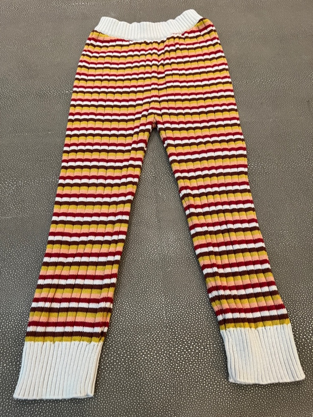 Misha And Puff Striped Ribbed Knit Leggings in White, Pink, Yellow, Burgundy
